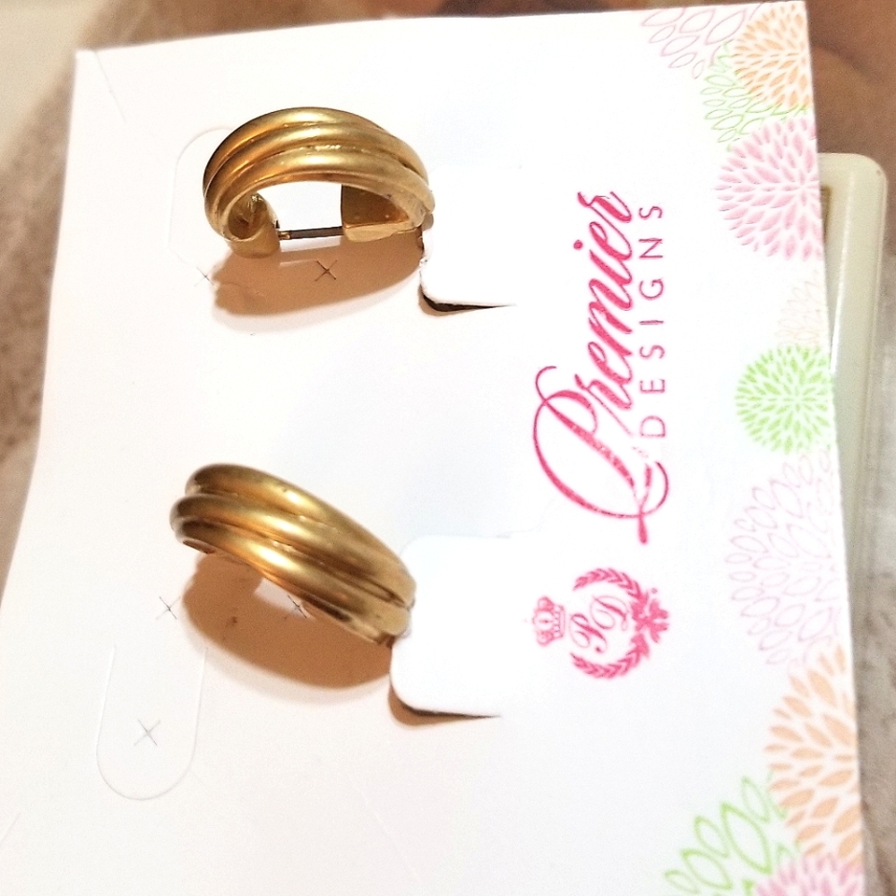 NEW Premier Designs Gold Ribbed Huggie Earrings - Picture 3 of 4